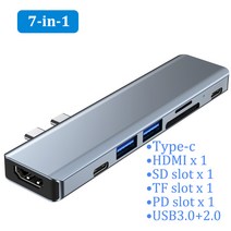 Hub USB to Type C 어댑터 USB 3.0 분배기 Macbook Air Pro PD 용 여러 포트 Xiaomi Laptop RJ45 Type C 용 HDMI USB C, Mackbook의 7분의 1