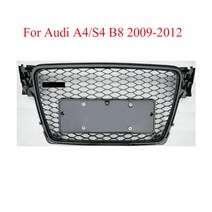 RS4 스타일 자동차 전면 스포츠 육각 메쉬 허니컴 후드 그릴 아우디 A4S4 B8 2009 2010 2011 2012 엠블럼 없음, [02] all black