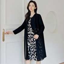 드리다 엄마옷 DO21303 가을 레오파드 쉬폰 가디건 정장 빅사이즈 고급 원피스 40대 미시옷 50대 중년여성 결혼식 하객 상견례 모임룩