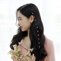 핑크 꽃 비즈 헤어피스 똑딱핀 포인트 머리핀 헤어악세사리 캔디플래닛
