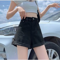 Momolatti 여성용 뒷밴딩 4부 넓적다리 롤업 반바지