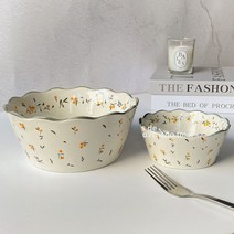 Set 꽃 패턴 레이스 그릇 2종 세트, 그레이 레이스 큰 그릇 + 작은 그릇