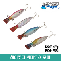 헤이주디 빅마우스 포퍼 120F 47g / 165F 90g 플로팅 파핑낚시 탑워터 빅게임 포퍼 빅베이트, 블루, 165F(90g)