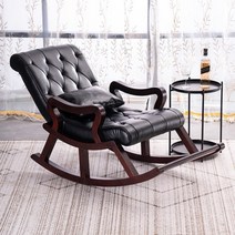 노르딕 튼튼한 나무원목 가죽흔들의자, 흔들 의자 (블랙)