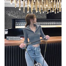 지퍼세트 니트셔츠 여성 가을 신형 한글판 긴팔 수식어 가늘고 짧은 탯줄이 높은 넥타이 스웨터 케이스