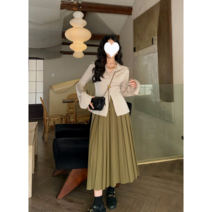 빈티지 하이웨이스트 플리트 스커트 여중 봄 가을 배 몸매 플리트 스커트