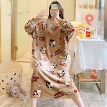 여성 극세사 스누피 원피스 파자마 캐릭터 패턴 수면 잠옷 융원단 겨울 홈웨어 실내복 털잠옷