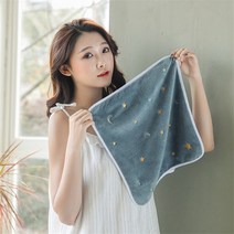 1Pc 34x34cm 스퀘어 소프트 산호 양털 러브 스타 문 자수 홈 욕실 성인 페이스 타올, 34 x 34cm, 1개, 스타 문 그레이