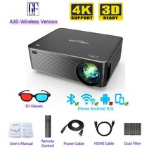 야외스크린 ZAOLIGHTEC-A30 3D 프로젝터 1080P 풀 HD 야외 프로젝터 와이파이 휴대용 비머 블루투스 TV 대형 스크린 4K 홈 시어터, JQ-A30-3_EU 플러그