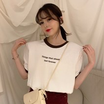 어나더드림 여성용 배색 레터링 루즈핏 반팔 티셔츠