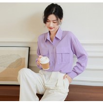 봄 여성 러블리한 긴팔 무지 기본핏 쉬폰블라우스 직자인코디 빅사이즈 77