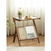 야외용 라탄 테이블 소파 세트 테라스 베란다 거실 사이드 캐비닛 작은 티 침대 옆 일본식 아파트 등나무 유리 코너 이동식, [16] Nanshe 사이드 테이블-호두 색 [Chan