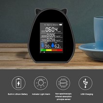 다기능 휴대용 디지털 온도 및 표시 5 in 1 CO2 공기 에어 TVOC 화이트, 한개옵션0