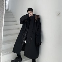 하프트렌치코트 야마모토 사토 블랙 보이핏 볼륨 블러킹 기능 캔버스천 후드 남자 개성 박시코트 2413174367