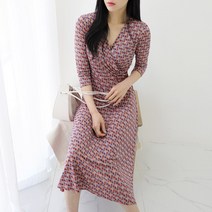프롬코 여성 여름 화사한 스판 저지 랩원피스 FRC9
