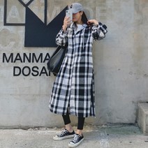 떳다그녀 코르테스 후드 체크 롱 남방
