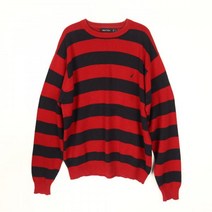 노티카 NAUTICA Red Striped Round Cotton Knitwear (M)
