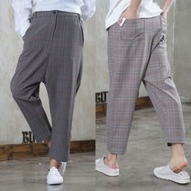 벅시루 여성 SF 글렌체크 정장 배기 슬랙스 똥싼바지