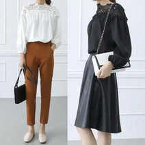 마롱패션 어깨레이스 가슴셔링 블라우스 브라 우스 레이스 쉬폰 루즈핏 면