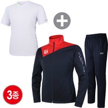 에버라스트 남성용 남녀공용 신축성 긴팔 집업 트레이닝복 상하세트+브이넥 반팔티셔츠 E-432URD+E-401PNV+E-180UWH 트레이닝복 운동복 츄리닝 스포츠 상하의 3종 세트