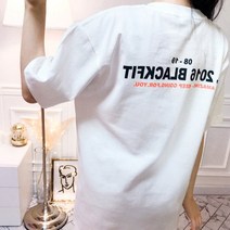 블랙몬스터핏 여자 반팔티 루즈핏 프린트 면 티셔츠 반팔