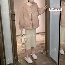 Makone 상표등록 여성 뽀글이 자켓 리본 양털 라운드 루즈핏 따뜻한 점퍼 빅사이즈