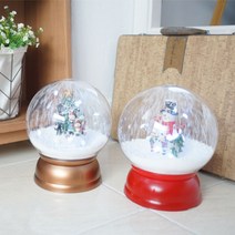 크리스마스 수동 오르골 원형볼 눈내리는 눈사람 LED, 브라운