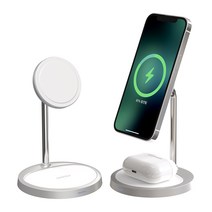 초텍 애플 MFM 인증 15W 맥세이프 2in1 고속 무선충전기, 그레이, T575-FM-GY, 1개