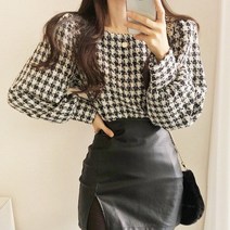 바보사랑 다정한그녀 퍼프 스퀘어 트위드 블라우스(bl649) .드레스날다