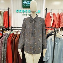 크로커다일레이디 고급스런 리본 탈부착 카라넥 플라워 체크무늬 블라우스 CL0FBL111