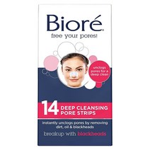 Bioré 오리지널 딥 클렌징 모공 스트립 블랙헤드 제거를 위한 노즈 스트립 14개 즉각적인 모공 막힘 방지 C-본드 기술 오일 프리 논코메도제닉 사용