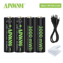 고용량 1.5v aa 3000 mwh usb 충전식 리튬 이온 배터리 원격 제어 마우스 소형 팬 전기 장난감 배터리 + 케이블, 협력사, 4pcs aa 배터리