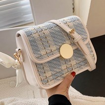 여성 사각 작은 숄더백 휴대폰 가방 모직 스퀘어 체크 크로스 백