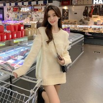 고비캐시미어 그로브 다이애그널 니트 라운드넥 니트 티셔츠