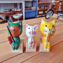 낚시하는 고양이가족 3마리세트 목각 인형 인테리어, 상세페이지 참조