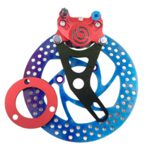 메탈 레이싱 브레이크 패드 국산 브렘보 cnc 게 앞뒤 스프링 캘리퍼 y사이즈 전기오토바이 액세서리 세트, 23 CNC붉은게+Y사이즈+5MM플랜지+티타늄태우기