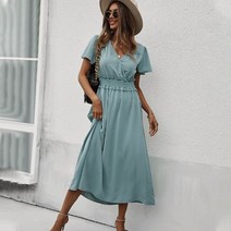 스커트 듀엘스커트 숙녀 빈티지 솔리드 여름 드레스 여성 캐주얼 탄성 허리 슬림 비치 롱 Sundress 가운 Vestidos 196018