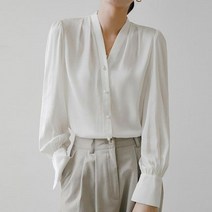 브이넥 블라우스 진주버튼 찰랑찰랑블라우스