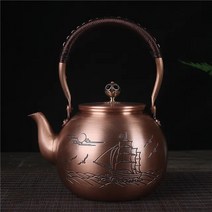 내열 게르마늄주전자 골동품 순수 구리 찻주전자 건강 끓는 물 주전자 수제 조각 냄비 레드 차 세트, 10.style4