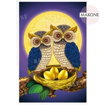 Makone 상표등록 케이엠엘리 3D 황금알 낳는 부엉이 커플 보석 십자수 60 x 40 cm, 혼합 색상 × 1개