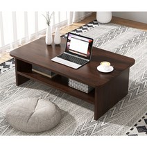 사각 좌식 테이블 거실 다과 밥상 원목 티 차 공부 렙탑 앉은뱅이책상, [2단] 짙은 갈색 80x40x32cm