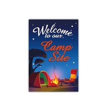 Welcome To Our Camp Site 정원 배너 캠핑카 깃발 수직 양면 캠핑 트레일러 휴일 마당 야외 장식 31.8 x 45.7cm(12.5 18인치)