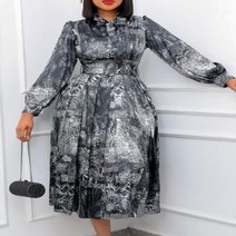 투피스 원피스 드레스 여성 인쇄 라인 긴 랜턴 슬리브 빈티지 레트로 겸손한 아프리카 숙녀 봄 고급 우아한