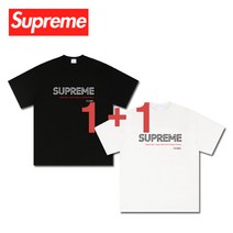 1+1 슈프림 유로폰트 프리미엄 반팔티 남녀공용 데일리 스트릿