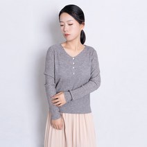 Lizziery 여성용 슬림핏 단추 브이넥 니트 티셔츠
