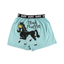 Lazy One 재미있는 동물 복서 참신한 복서 반바지 유머러스한 속옷 남성용 개그 선물 말 (스터드 머핀 미디엄)