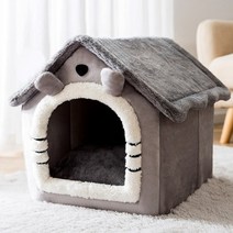 부드러운 고양이 깊은 수면 집 반려동물 겨울 텐트, M(7.5KG 이내), 회색 리본