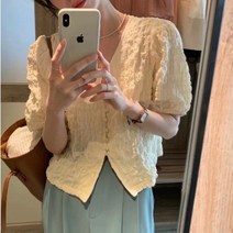춘게엘 콩단추 쫄쫄이 반팔여름크롭 블라우스 r115