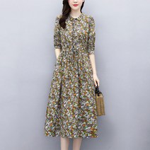 V넥 랩 빅사이즈 명품스타일 여신 88사이즈 원피스 봄가을 맥시원피스 키작은여자 플라워원피스