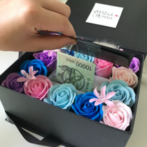 늘솜아뜰리에 비누꽃 반전용돈박스 OPP30장 용돈이벤트 결혼기념일 명절용돈선물, 핑크, 블루, 사랑해요감사해요